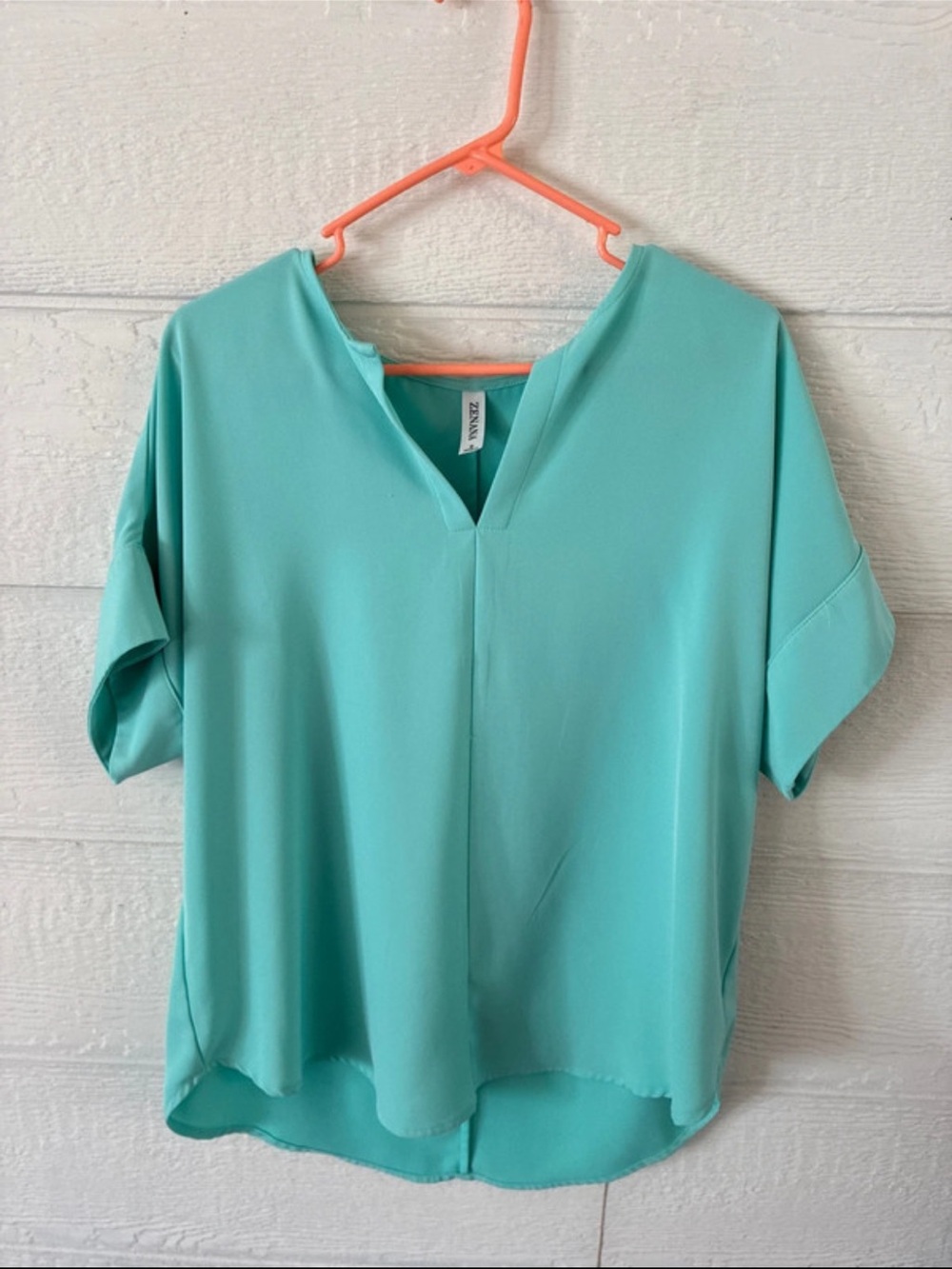 Zenana Outfitters Turquoise V-Neck Short Sleeve Blouse